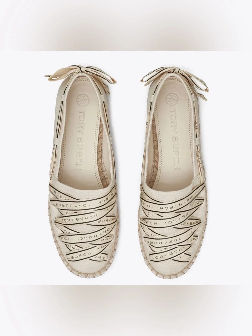 Tory Burch Cream Logo Ribbon Espadrille Flats